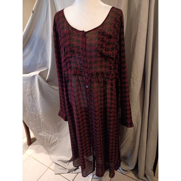 torrid Dresses & Skirts - Torrid Sheer Shirt Dress Red Black Check Sz 3x Feminine Fairy Goth